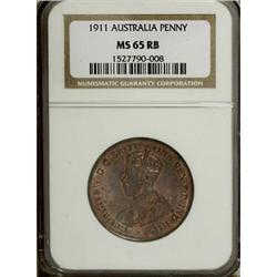 Australia George V Penny 1911, KM23, MS65 Red &