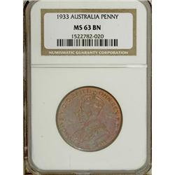Australia George V Penny 1933, KM23, MS63 Brown
