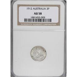 Australia George V Threepence 1912, KM24, AU58