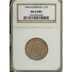 Australia George VI Halfpenny 1944, KM41, MS63