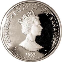 Bahamas Elizabeth II silver $100 1993, KM185,