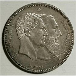 Belgium Leopold II 2 Francs 1880, KM39, choice