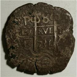 Bolivia Felipe V cob 8 Reales 1736-E, KM31a, VF,