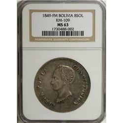 Bolivia Republic 8 Soles 1849-FM, KM109, MS63