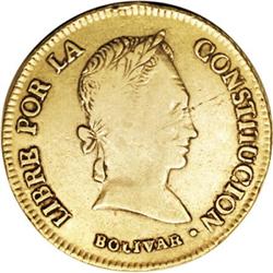 Bolivia Republic gold 4 Scudos 1841LR, KM107,