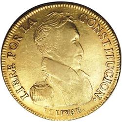 Bolivia Republic gold 8 Scudos 1838LM, KM99,