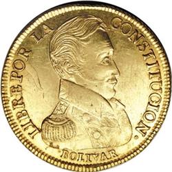 Bolivia Republic gold 8 Scudos 1839LM, KM99,