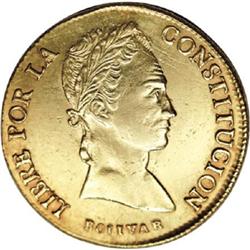 Bolivia Republic gold 8 Scudos 1843LR, KM108.2,