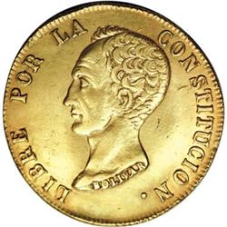 Bolivia Republic gold 8 Scudos 1851MF, KM110,