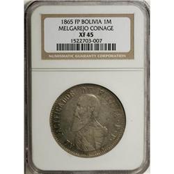 Bolivia Republic Melgarejo 1865-FP, KM146, XF45