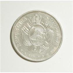 Bolivia Republic Boliviano 1879FE, KM160.2, nice