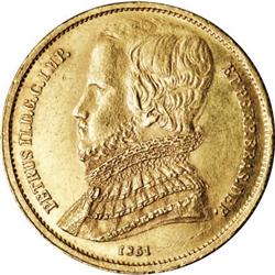 Brazil Pedro II gold 10000 Reis 1851, KM460,