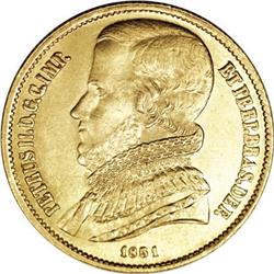 Brazil Pedro II gold 20000 Reis 1851, KM461,