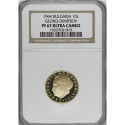 Bulgaria Republic gold 10 Leva 1964, KM71, Proof
