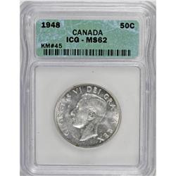 Canada George VI 50 Cents 1948, KM45, MS62 ICG,