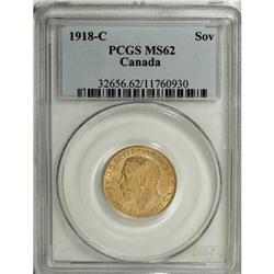 Canada George V gold Sovereign 1918C, KM20, MS62
