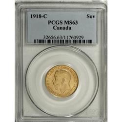 Canada George V gold Sovereign 1918C, KM20, MS63
