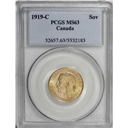 Canada George V gold Sovereign 1919C, KM20, MS63