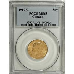 Canada George V gold Sovereign 1919C, KM20, MS63