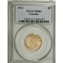 Canada George V gold 5 Dollars 1913, KM26, MS61