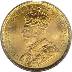 Canada George V gold 5 Dollars 1913, KM26, MS64