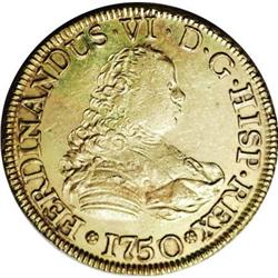 Chile Ferdinand VI gold 4 Escudos 1750-J, KM2,