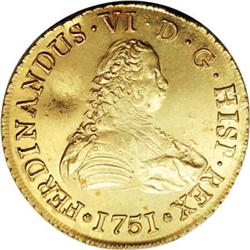 Chile Ferdinand VI gold 8 Escudos 1751J, KM3,