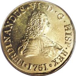 Chile Ferdinand VI gold 8 Escudos 1751J, KM3,