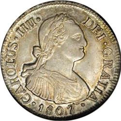 Chile Carlos IIII 2 Reales 1807FJ, KM59, MS61