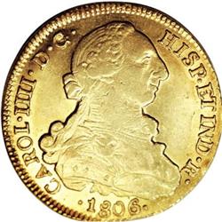 Chile Carlos IIII gold 8 Escudos 1806FJ, KM54,