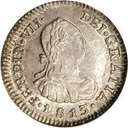Chile Ferdinand VII 1/2 Real 1813-FJ, KM64, MS63