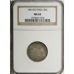Chile Republic 20 Centavos 1861, KM125a, MS62