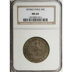Chile Republic 50 Centavos 1870, KM139, MS64