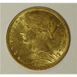 Chile Republic gold 20 Pesos 1915, KM158, choice