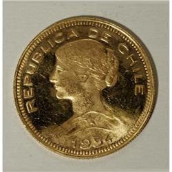 Chile Republic gold 100 Pesos 1954, KM175,