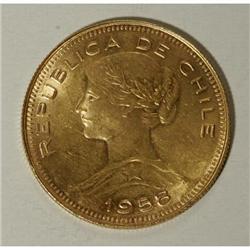Chile Republic gold 100 Pesos 1958, KM175, nice