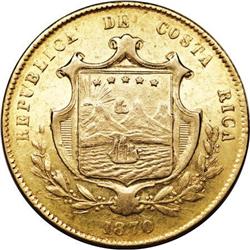 Costa Rica Republic gold 10 Pesos 1870-GW,