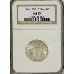 Costa Rica Republic 25 Centavos 1893 Heaton,