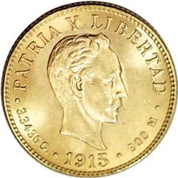 Cuba Republic gold 2 Pesos 1915, KM17, choice