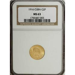 Cuba Republic gold 2 Pesos 1916, KM17, MS63 NGC,
