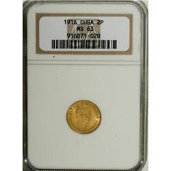 Cuba Republic gold 2 Pesos 1916, KM17, MS63 NGC,