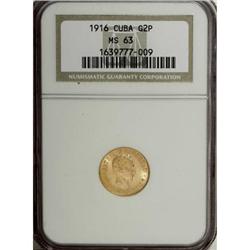 Cuba Republic gold 2 Pesos 1916, KM17, MS63 NGC,