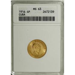 Cuba Republic gold 4 Pesos 1916, KM18, MS63