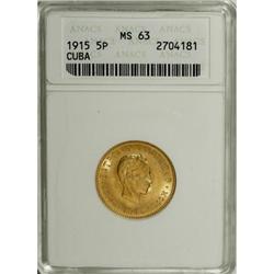 Cuba Republic gold 5 Pesos 1916, KM19, MS63