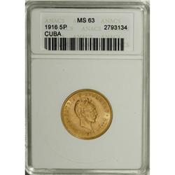 Cuba Republic gold 5 Pesos 1916, KM19, MS63
