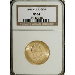 Cuba: Republic gold 10 Pesos 1916, KM20, MS61 NG
