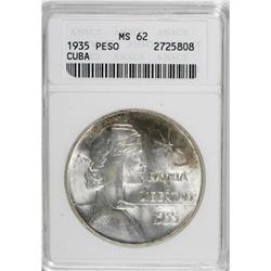 Cuba Republic ABC Peso 1935, KM22, MS62 ANACS,