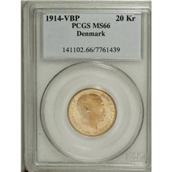 Denmark Christian X gold 20 Kroner 1914, KM817,