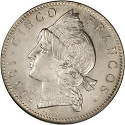 Dominican Rep. Republic 5 Francos 1891A, KM12,
