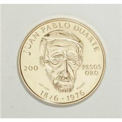 Dominican Rep. Republic gold 200 Pesos Oro 1977,